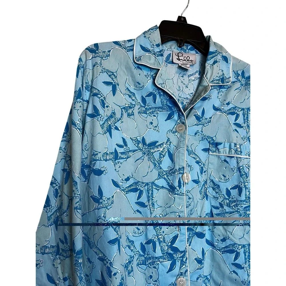 Vintage Lilly Pulitzer Pajama Set Size S Blue Koala Bear Print Long Sleeve